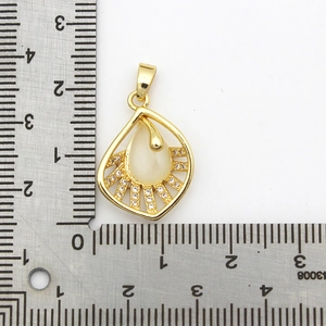 18K gold plated brass fan pendant with cat eye stone and micro-paved zircons