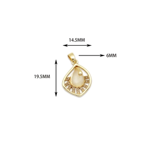 18K gold plated teardrop pendant with cat eye stone and cubic zirconia accents