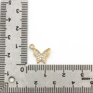 18K gold plated brass butterfly pendant with micro-set zircon, 15mm x 12mm size view
