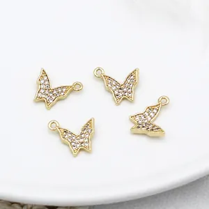 Colgante de Mariposa de Cobre Chapado en Oro de 18K Con Micro-Pavé de Strass para DIY Collar Pulsera Accesorios de Joyería