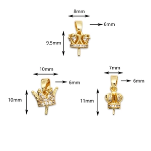 Ciondoli corona placcati oro 18K con zirconi cubici e asola da 6mm per bigiotteria