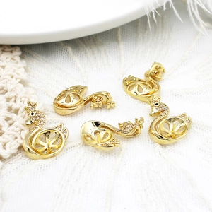 Pendentif Cygne Couronne en Laiton Plaqué Or 18K Avec Zircon Micro Incrusté Support Künstliche Perle Pour DIY Création Bijoux Accessoire