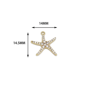 18K gold plated starfish pendant with cubic zirconia, size 14mm by 14.5mm jewelry part