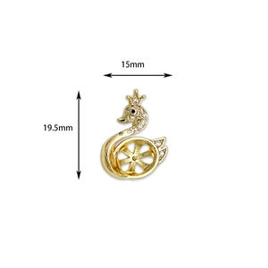 Pendentif cygne en laiton plaqué or 18 carats avec zircones pour création de bijoux