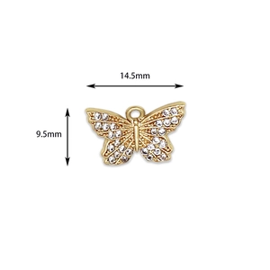 18K vergulde messing vlinder hanger met zirkonia steentjes, maat 14,5 mm x 9,5 mm