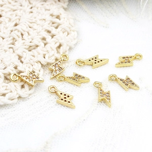 18K gold plated lightning bolt charms with zircon micro-pave for DIY jewelry making