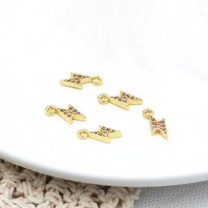 5-piece set of gold-plated lightning bolt pendants with zircon stones for DIY jewelry