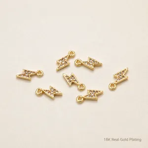 18K Gold Plated Copper Lightning Bolt Pendant Charm With Rhinestone Pave For DIY Necklace Bracelet Jewelry Making Accessories