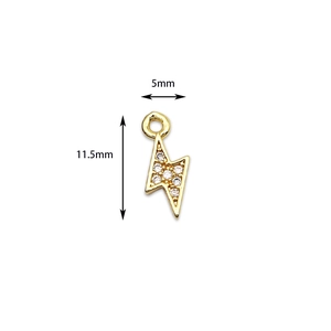 18K gold plated lightning bolt charm with micro-pave cubic zirconia stones, 11.5mm size