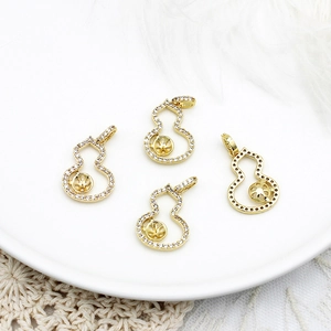 DIY 18K gold plated gourd pendants with micro-pave zircons for pearl jewelry making