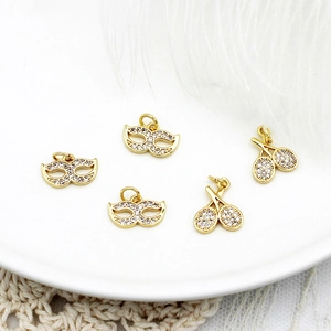 18K gold plated mask and racket pendants with micro-pave cubic zirconia for DIY jewelry