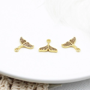 18K gold plated zircon whale tail pendants for DIY jewelry making and accessories