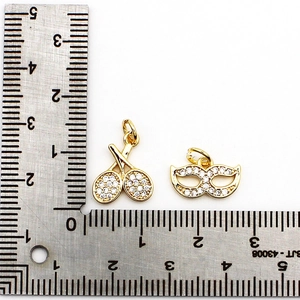 18K gold plated DIY mask and tennis racket pendants with pavé set zircon stones