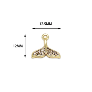 18K gold plated fish tail pendant with micro-pave cubic zirconia for DIY jewelry making