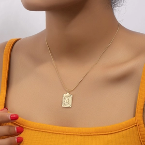Golden square alphabet necklace with letter A pendant on sleek snake chain for women