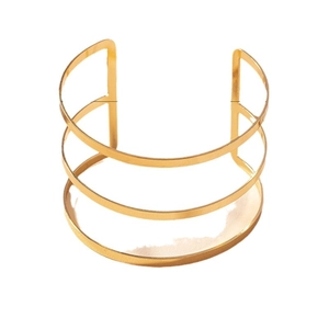 Bracciale rigido geometrico dorato a tre strati in stile minimalista in metallo lucido
