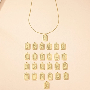Gold plated initial pendant necklace set with square letter charms from A to Z
