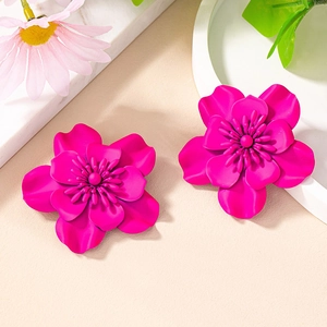 Fashion Large Floral Stud Earrings For Women Alloy Matte Flower Earrings With Stainless Steel Earring Post Party Jewelry