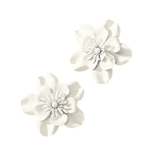 Elegant white floral stud earrings with layered petals and matte finish for women