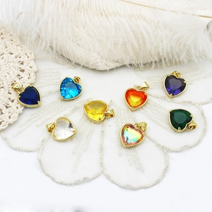 Colorful heart-shaped gemstone pendants with 18K gold-plated prong setting for DIY jewelry