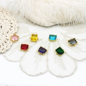 Colorful rectangular gemstone charms with double gold loops for DIY jewelry making