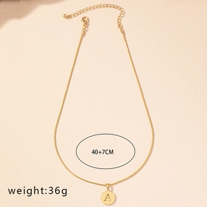 Detail of gold snake chain necklace with letter A pendant weighing 36g and 40cm plus 7cm length
