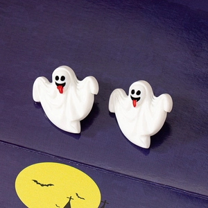 Cute white acrylic ghost earrings with red tongue details for Halloween fashion