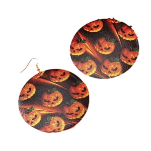Orecchini pendenti tondi con stampa di zucca e ganci in metallo per stile Halloween