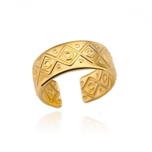 Bague réglable en acier inoxydable plaqué or 18k avec motif géométrique vintage