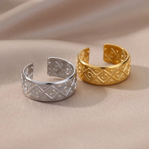 Bagues ouvertes réglables en acier inoxydable plaqué or 18k et argent avec gravure étoile