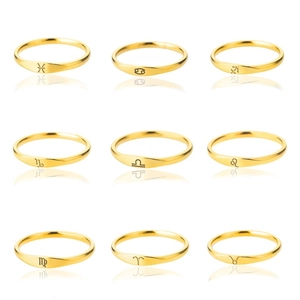 18K Gold Plated Stainless Steel Zodiac Sign Ring For Men Women Minimalist Engraved Twelve Constellation Band Ring Jewelry Gift