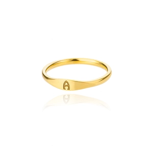 Elegant gold minimalist ring with engraved letter A featuring a mirror reflection