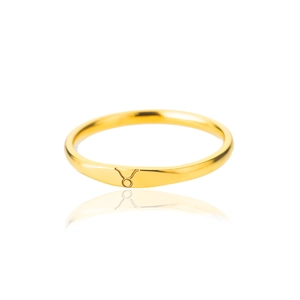Detailed view of an 18k gold plated stainless steel ring with Taurus zodiac symbol