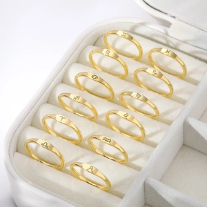 18k gold plated stainless steel zodiac ring set with minimalist celestial symbols