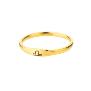 18k gold-plated stainless steel Libra zodiac sign ring on a clean white background