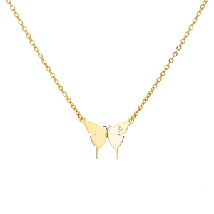 Collar de mariposa en acero inoxidable chapado en oro de 18k con colgante de la letra A