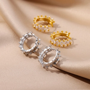 Chic 18k gold and silver plated huggie earrings with zircon pavé and spike charms
