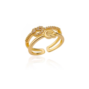 Minimalist double-layer gold plated ring with interlocking zircon knots and open design