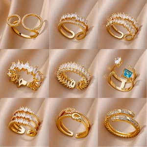 Fashion Copper Zirconia Open Ring For Women Geometric Layered Knot Design Gold Platinum Plated Adjustable Finger Ring Jewelry Gift