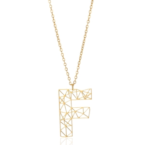 Grote 3D holle letter F hanger ketting met goudkleurige metalen gaas afwerking
