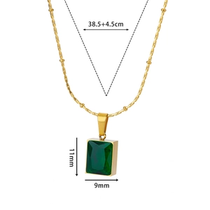 Detailed size specifications for 18K gold stainless steel necklace with green gemstone