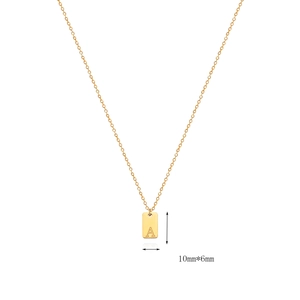 Minimalist gold square pendant necklace with letter A engraving and fine chain