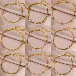 European American Stainless Steel Gold Plated Anklet For Women Figaro Snake Cuban Link Paperclip Adjustable Foot Chain Jewelry Gift