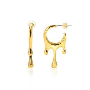 Elegant gold lava drip earrings with polished metallic liquid drop design on white background