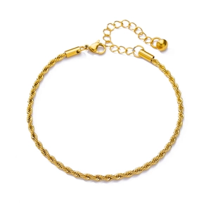Golden stainless steel rope chain anklet with lobster clasp and adjustable extension link