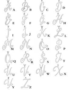 Collection de colliers alphabet argentés avec pendentifs lettre A-Z et cœur