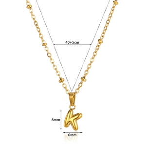 Minimalist 18K gold plated bubble letter K pendant necklace with beaded link chain