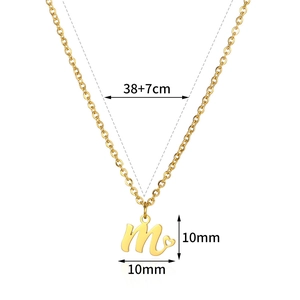 Collana in acciaio inossidabile dorato con lettera m e catena regolabile da 38+7cm