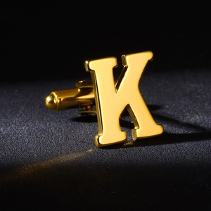 Polished gold initial K cufflinks for men's formal shirts made of stainless steel