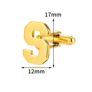 Polished gold initial S cufflinks for men's shirt with 17mm and 12mm size markings